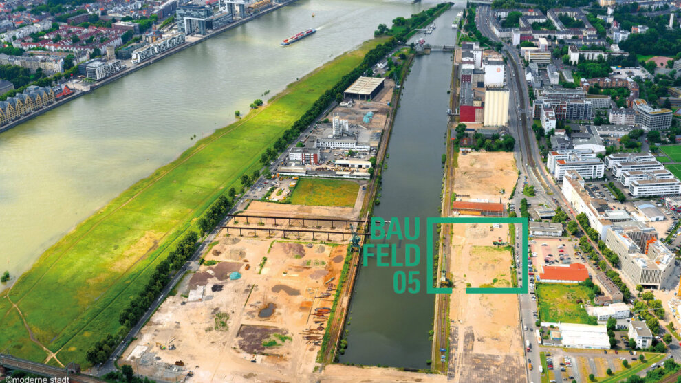 Luftaufnahme vom Deutzer Hafen mit Eingrenzung Baufeld 05