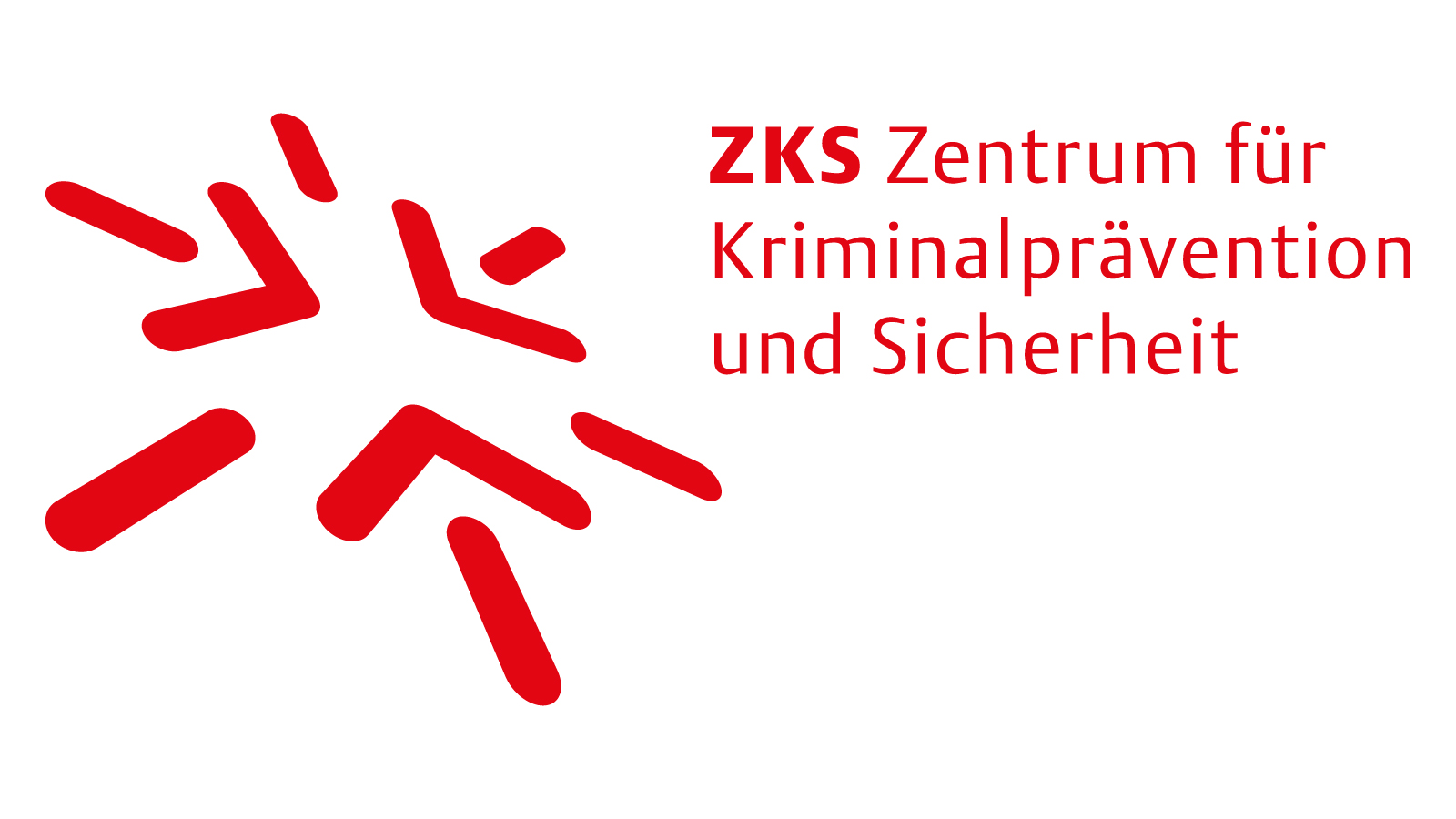 Logo: 3 rote Pfeile, die von außen nach innen zeigen, daneben Schriftzug ZKS Zentrum für Kriminalprävention und Sicherheit , © Dominic Bilk