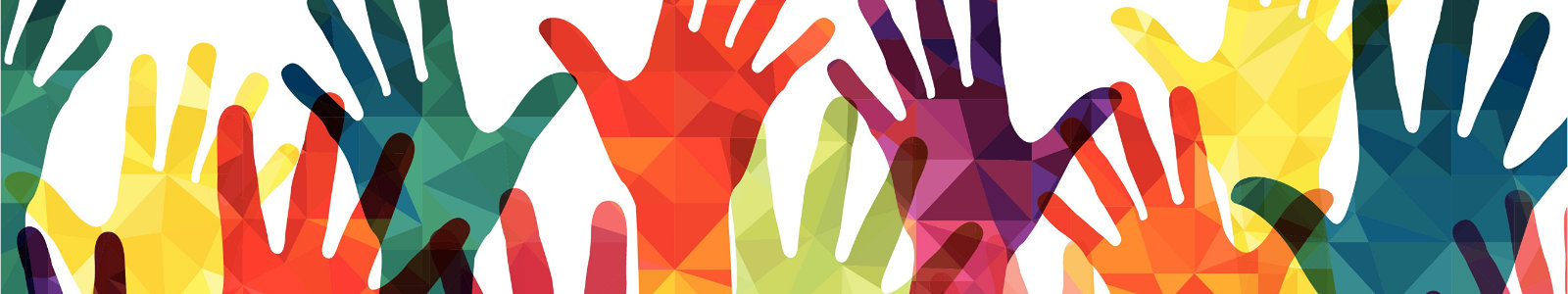 Farbenfrohe Hände in die Luft gestreckt