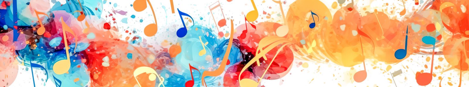 Banner mit colorierten Noten und bunten Farben im Hintergrund