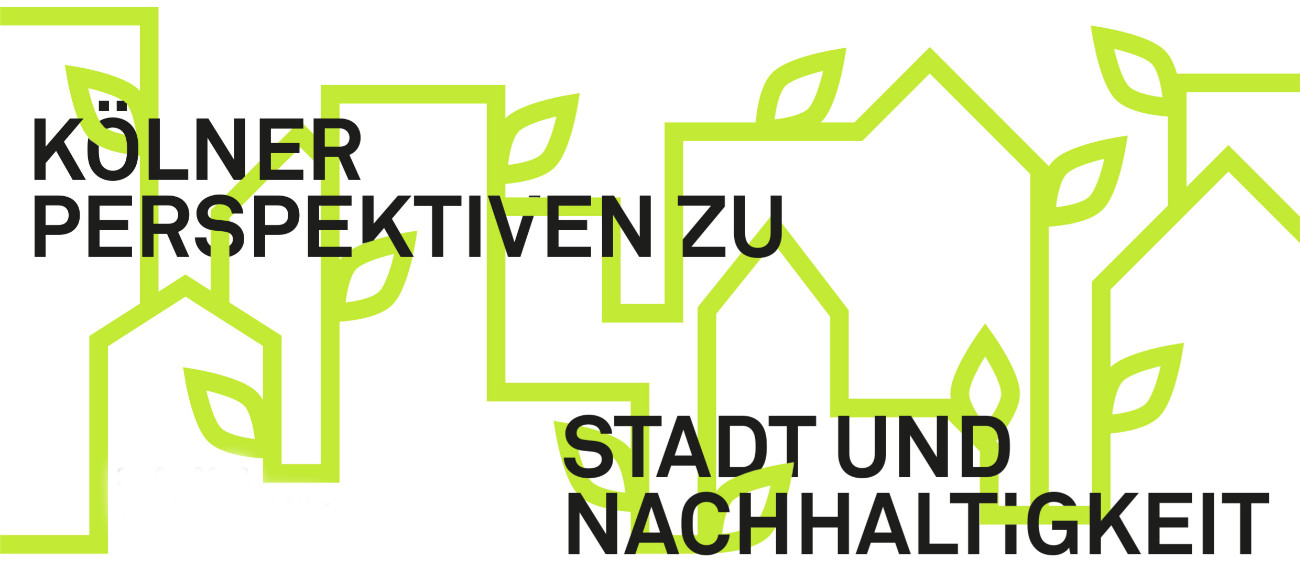 Gezeichnete Stadtsilhouette mit dem Text "Kölner Perspektive…